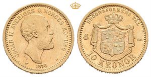 Oskar II, 10 kronor 1876. Små kantmerker/tiny edge marks