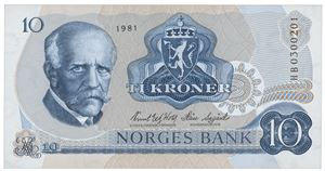 10 kroner 1981. HB0300201. Erstatningsseddel/replacement note