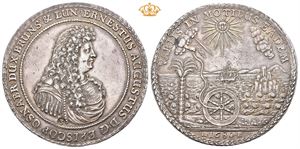 Löser/3 taler 1680. (76,89 g). Zellerfeld. Verdimerke "3" stemplet inn på revers, små merker/countermark with value "3" on the reverse, minor marks