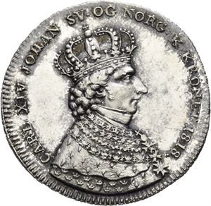 Carl XIV Johan, Kastepenning til kroningen i Trondheim 1818. Middelthun. Sølv. 30 mm