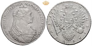 Rubel 1734. Kadashevsky mint. Blankettfeil på advers/flan flaw on obverse