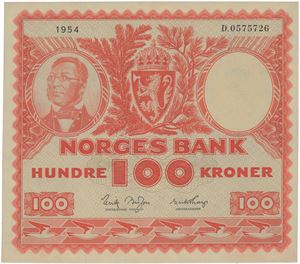 100 kroner 1954. D.0575726.