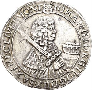 Sachsen, Johann Georg II, taler 1663. Brosjespor/traces of mounting