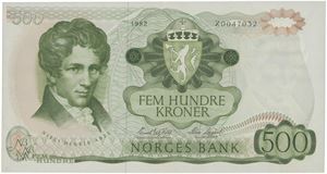 500 kroner 1982. Z0047032. Erstatningsseddel/replacement note.