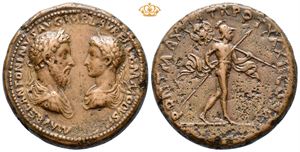 Marcus Aurelius & Commodus. AD 161-180. Æ medallion (38 mm, 45,61 g).