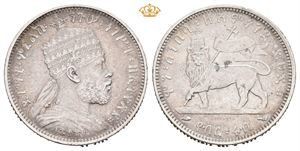 Menelik II, 1/4 birr 1889 A. Lett renset/lightly cleaned
