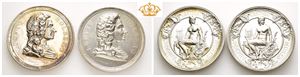 Ludvig Holberg (1684-1754). Lott 2 medaljer. Restrike i sølv. 50 mm