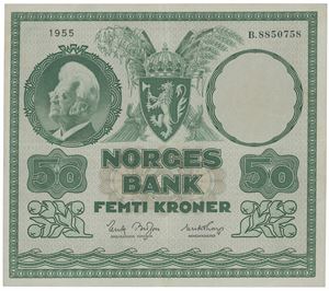 50 kroner 1955. B.8850758. Presset/ironed