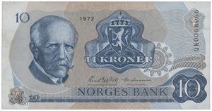 10 kroner 1972. QK0068966. Erstatningsseddel.