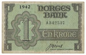 Norway. 1 krone 1942. A342537