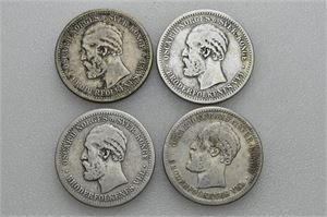 Lot 4 stk. 1 krone 1882, 1892, 1898 og 1901