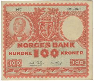 100 kroner 1957. F.2920873.