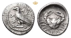 SICILY, Akragas. Circa 450-439 BC. AR litra (0,59 g)