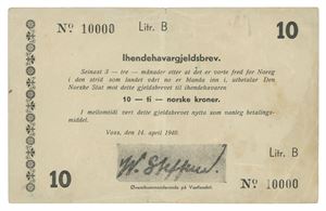 General William Steffens. 10 kroner 1940. No. 10000