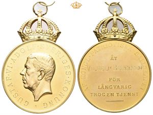 Gustaf VI Adolf. Kongelige Patriotiske Selskap. Gull. 41 mm. 35 g. Med krone og bånd