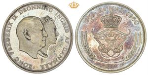 5 kroner 1960, uten verdiangivelse. Frederik IX og Dronning Ingrids sølvbryllup