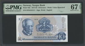 10 kroner 1979. HT0161511. Erstatningsseddel/replacement note
