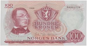 100 kroner 1968. Z8001770. Erstatningsseddel/replacement note.