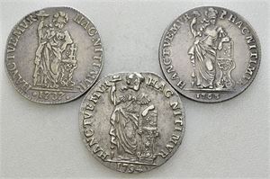 Lot 3 stk. 1 gulden; Gelderland 1763, Overijssel 1737 og Westfriesland 1794