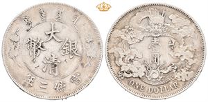 Hsuan T`ung, dollar år 3 (=1911). Små chopmerker/minor chopmarks