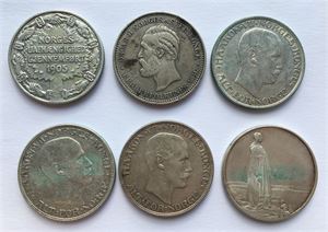 Lot 6 stk. 2 kroner 1890, 1906, 1913, 1914 jubileum, 1915 og 1917