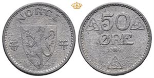 50 øre 1945, zink. Svakt preget 5-tall/weakly struck 5