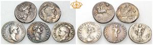 Lot of five AR Denarii from the Roman Republic and Empire