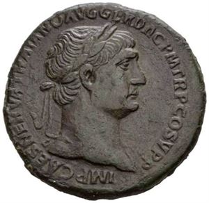 TRAJAN 98-117, Æ sestertius, Roma 106 e.Kr. R: Victoria stående mot høyre