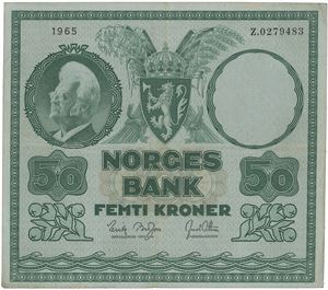 50 kroner 1965. Z.0279483. Erstatningsseddel/replacement note.