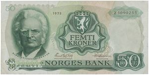 50 kroner 1975. Z5090255. Erstatningsseddel/replacement note.