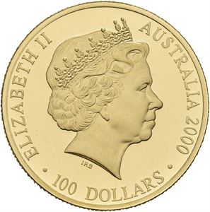 Elizabeth II. 100 dollars 2000. Sidney Olympics. 10,00 g .999 Au. Fingermerker