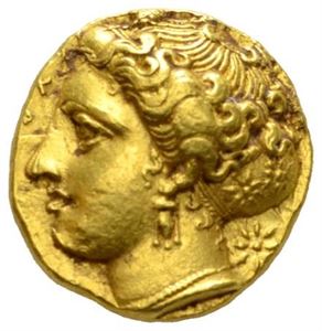 SICILIA, Syrakus, Dionysos I 406-367 f.Kr., 100 litrae (5,80 g). Hode av Arethusa mot venstre/Herakles slåss med den Nemeaniske løve. Ex. Naville XII 1926 nr.931 og Gemini V 6/1-2009 nr.369
