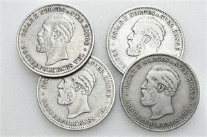 Lot 4 stk. 2 kroner 1890, 1897, 1898 og 1904