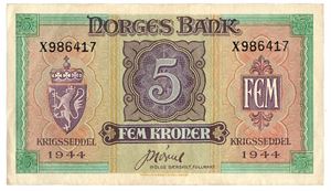 5 kroner 1944. X986417