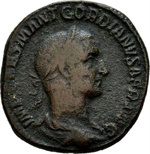 Gordian I Africanus 238 e.Kr., Æ sestertius, Roma. R: Victoria gående mot venstre