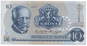 10 kroner 1977. HM0024460. Erstatningsseddel/replacement note