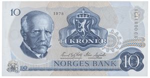 10 kroner 1978. HD0081131. Erstatningsseddel/replacement note