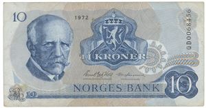 10 kroner 1972. QD0068456. Erstatningsseddel/replacement note