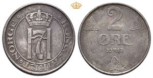 2 øre 1917. Renset og svakt korrodert/cleaned and slightly corroded
