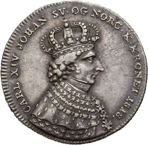 Carl XIV Johan. Kastpenning til kroningen 1818. Middelthun. Sølv. 30 mm