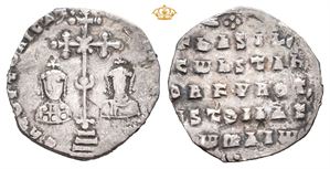 Basil II Bulgaroktonos, with Constantine VIII, AD 976-1025. AR miliaresion (2,16 g)