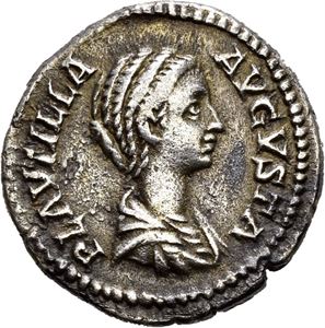 Plautilla g.m. Caracalla, denarius, Roma 202 e.Kr. R: Concordia stående mot venstre