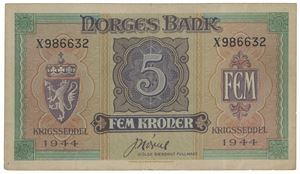 5 kroner 1944. X986632.