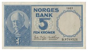 5 kroner 1957. D9789521