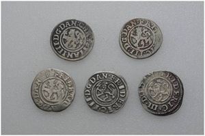 Lot 5 stk. 2 skilling 1648, 1649, 1651, 1660 og 1662