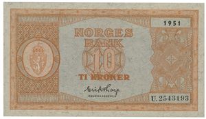 10 kroner 1951. U.2543193