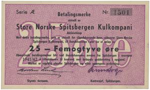 25 øre 1941/42 Serie Æ. Nr. 1501. Meget sjelden/very rare.