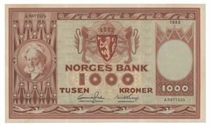 Norway. 1000 kroner 1953. A0877525