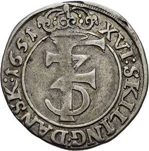FREDERIK III 1648-1670. 1 mark 1651. S.41