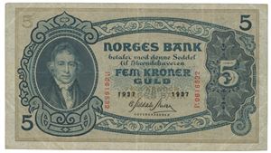 5 kroner 1937 P 0616532.